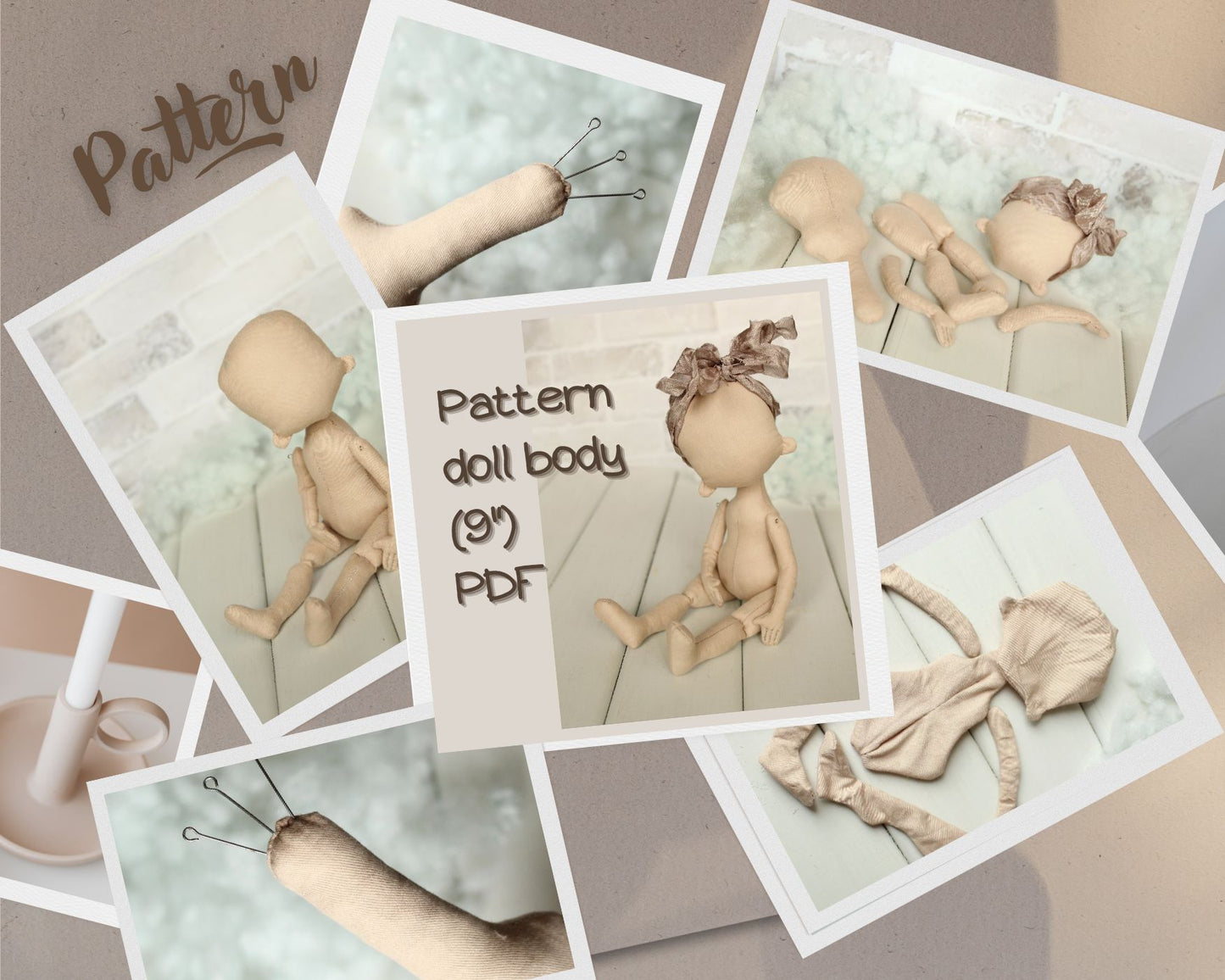 Cloth doll pattern PDF 9"