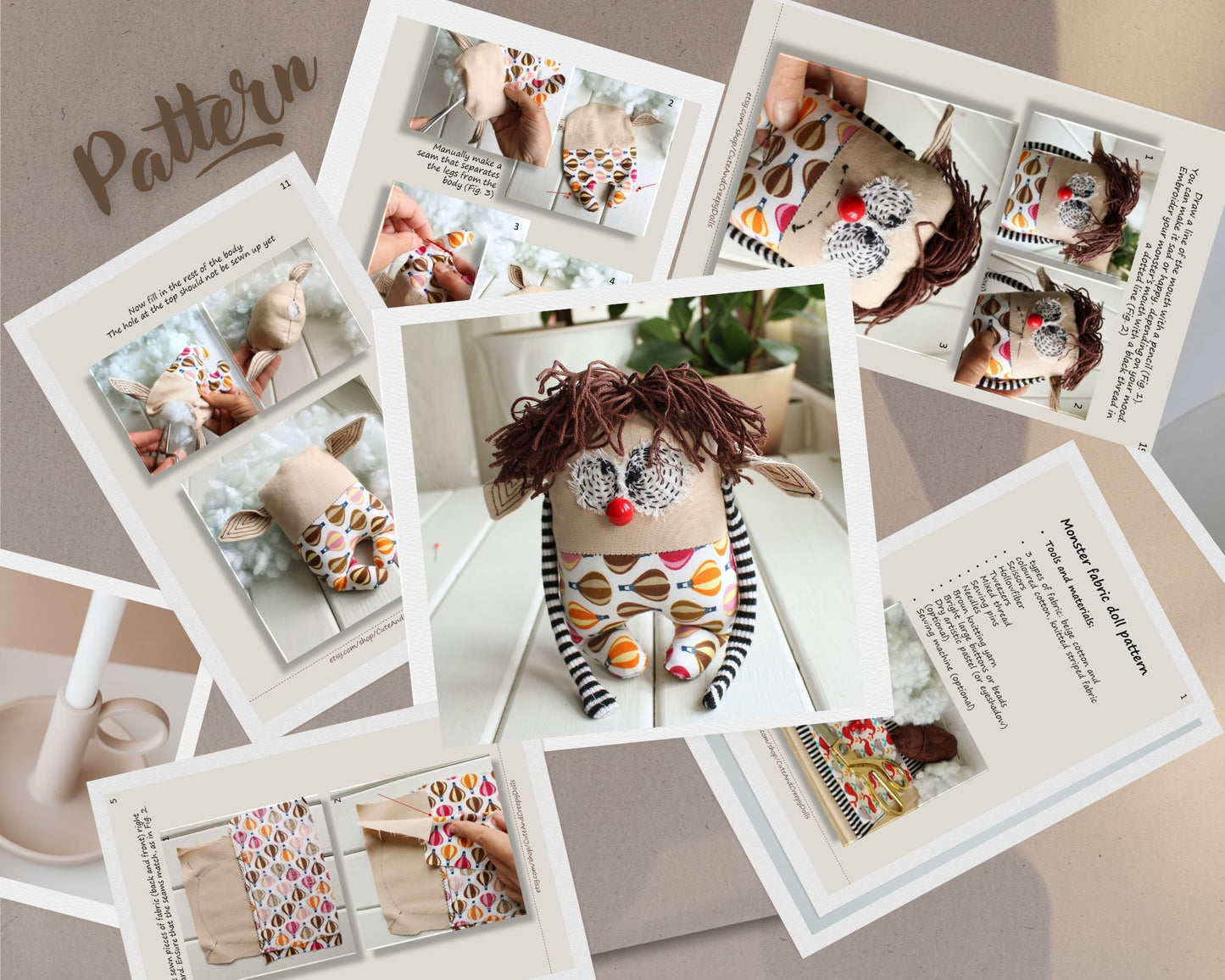 Cute Monster Fabric Doll Pattern PDF