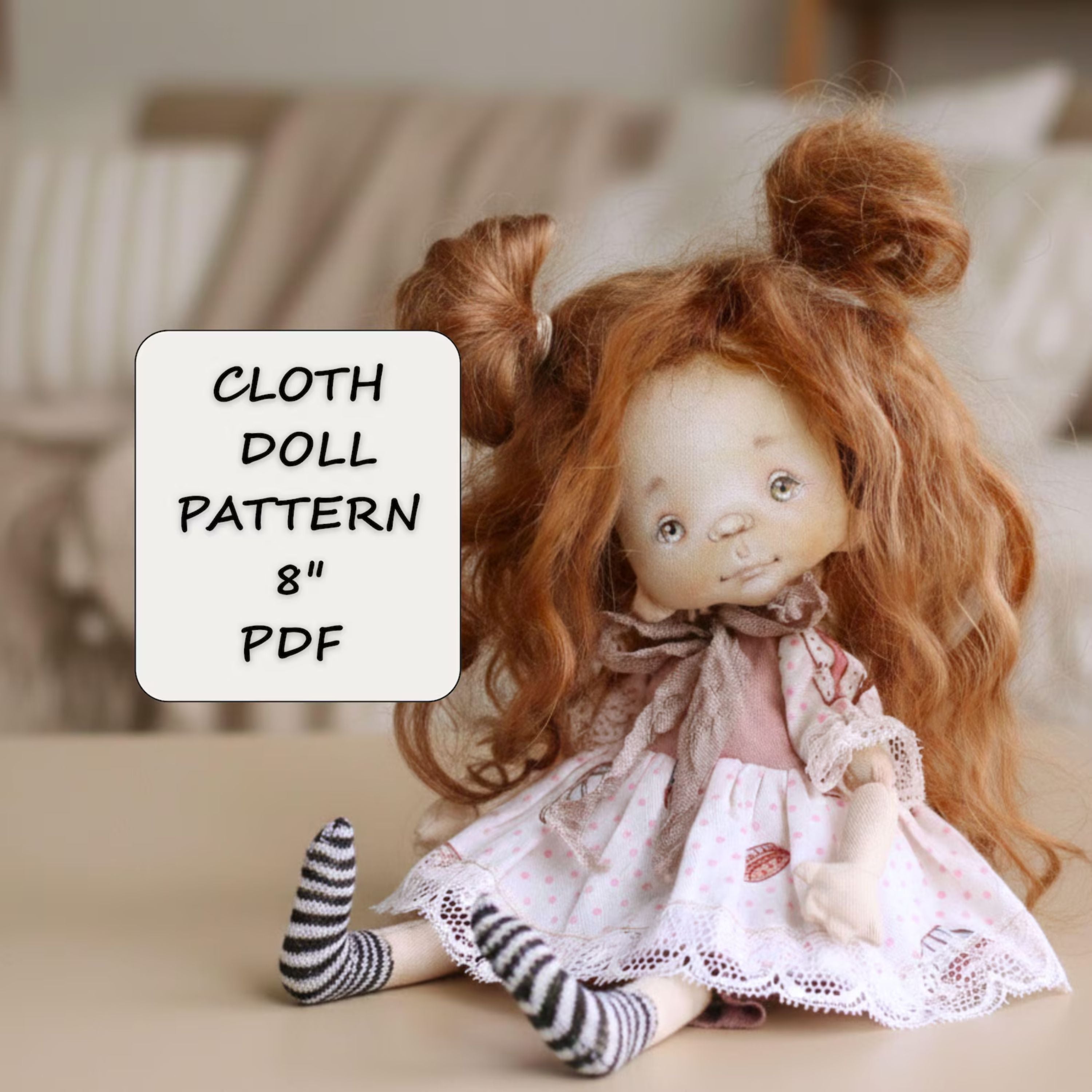 Cloth Doll Sewing Pattern PDF 8"– Includes Clothes Pattern & Face Painting Guide