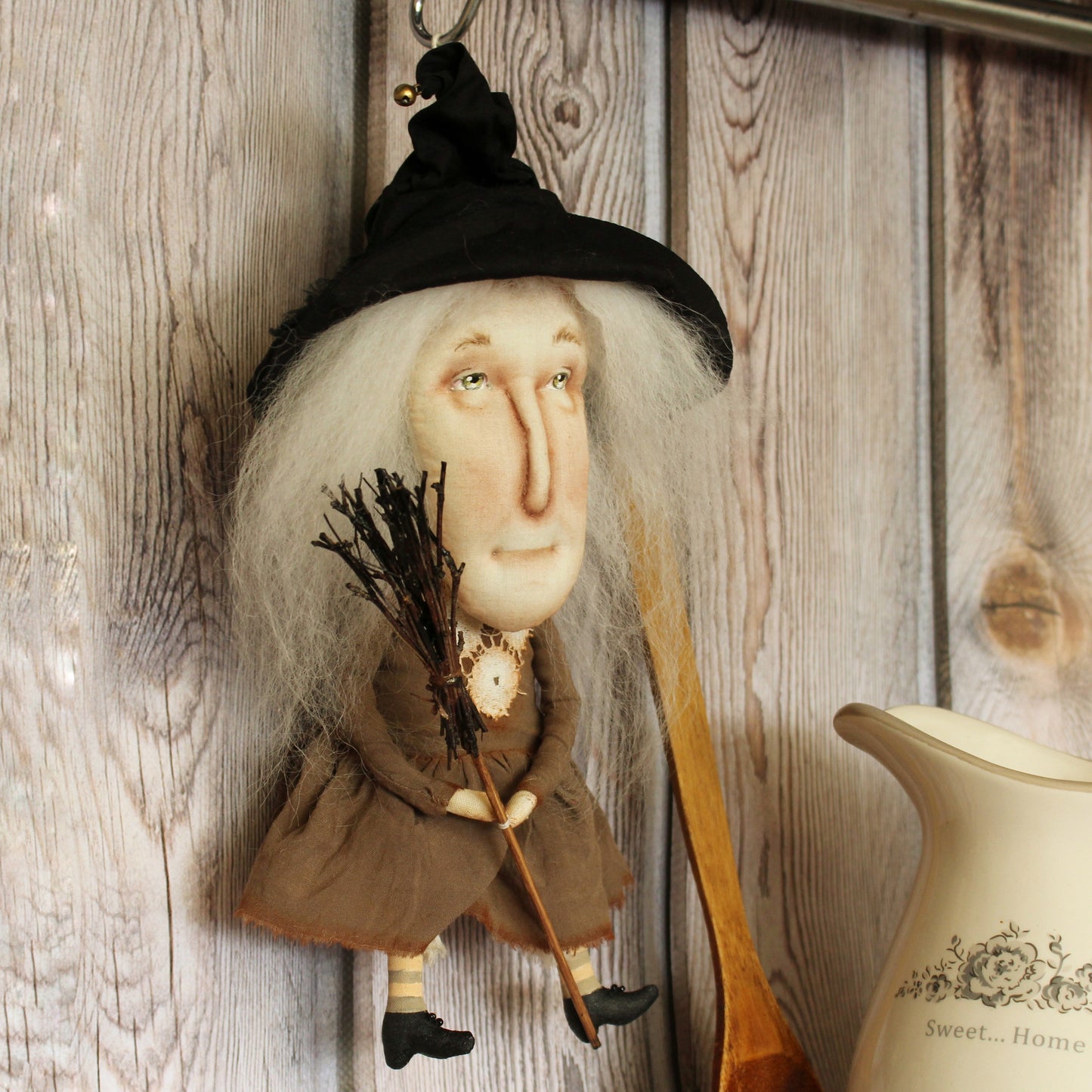 Kitchen witch doll, creepy doll, primitive witch doll