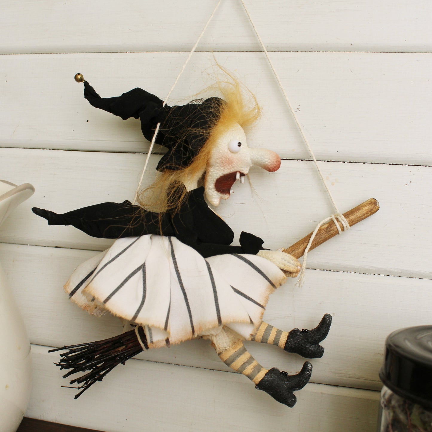 Funny Flying Witch Doll on Broom - Kitchen Ornament