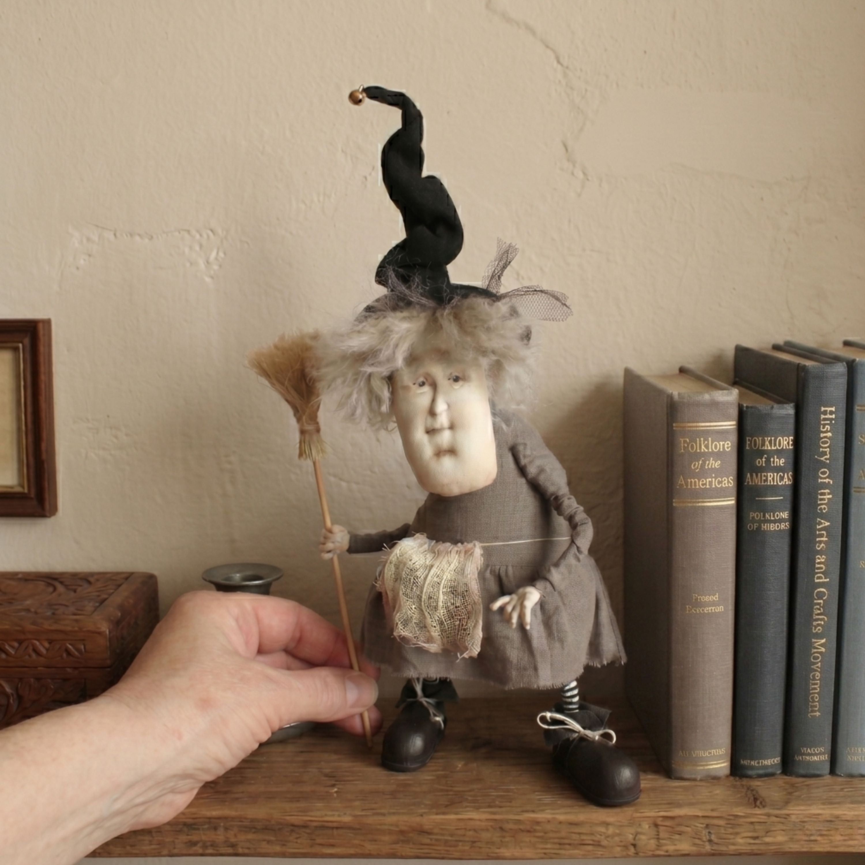 Cute Creepy Witch Doll for Good Luck, Haunted Primitive Art Doll