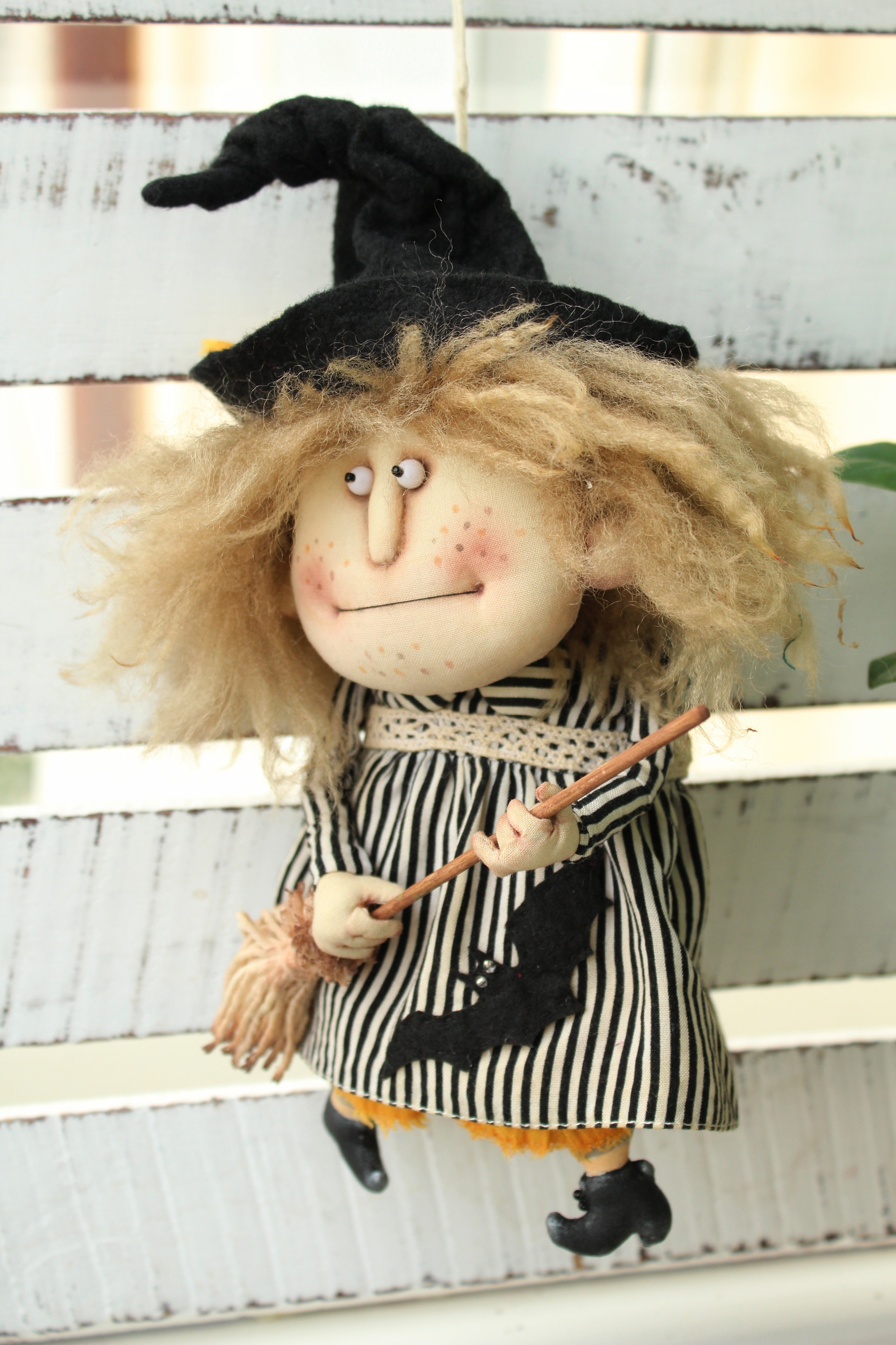 Kitchen Witch Doll with Broom Wall Hanging: A Cute and Creepy Good Luck Charm