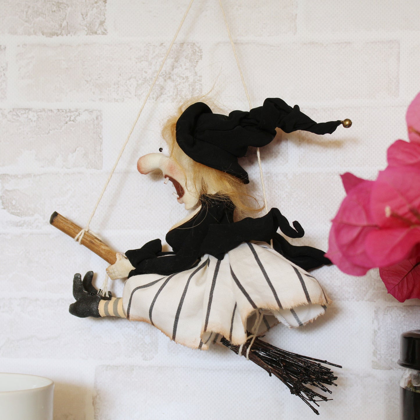 Funny Flying Witch Doll on Broom - Kitchen Ornament