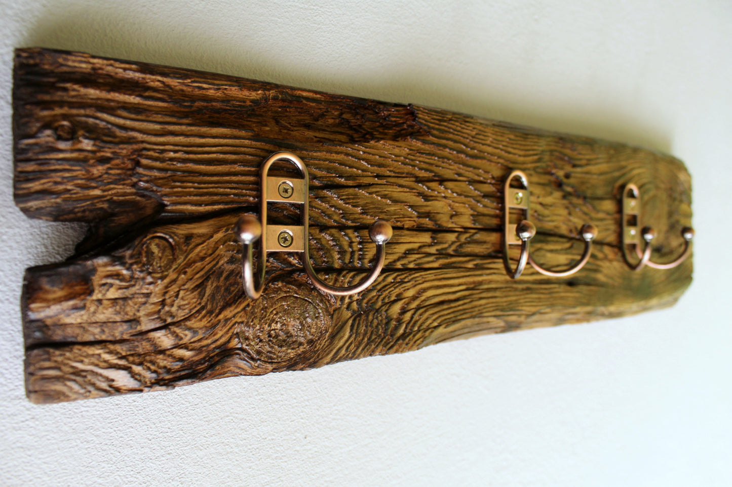 Rustic reclaimed wood coat rack, Entry Coat Rack with 3 vintage style hooks