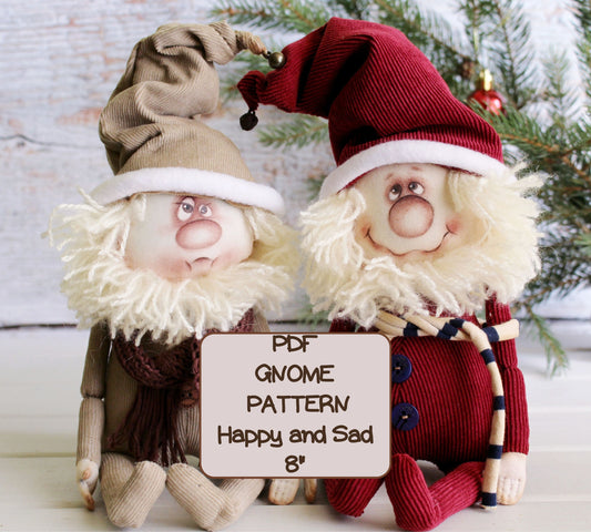 Christmas Gnome Sewing Patterns PDF for Happy and Sad Gnomes