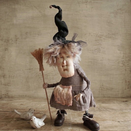 Cute Creepy Witch Doll for Good Luck, Haunted Primitive Art Doll